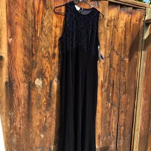 Navy blue velvet floor length dress